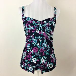 Land's End Tankini Top Navy Aqua Fuchsia